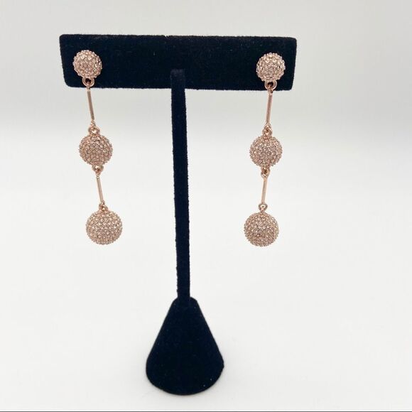 Kate Spade rose gold rhinestone studded pave bauble post dangle earrings - Picture 2 of 7